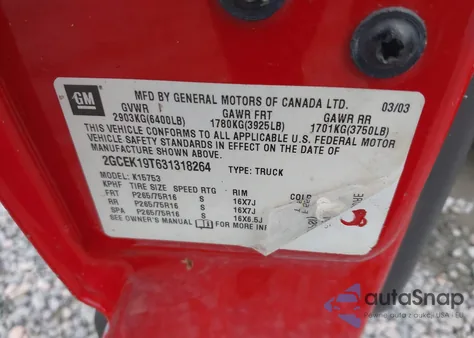 2003 Chevrolet Silverado 1500 Ls из США, поврежденный, VIN 2GCEK19T631318264